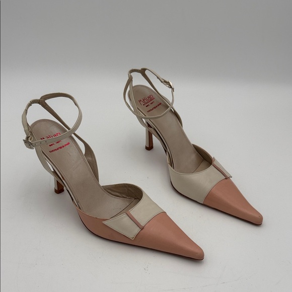 Melian Women's Cream Pink slingback leather shoe 9M pointy toe Y2K event office - Picture 2 of 14